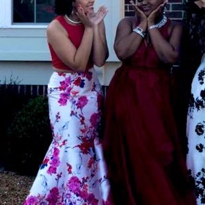 Two Piece Floral Prom Dress